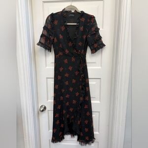 Zara Black and Brown Floral Long Sleeve Dress